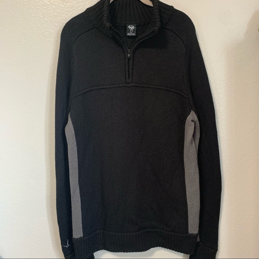 Prana wool blend sweater black and gray Y2K zipper size extra large